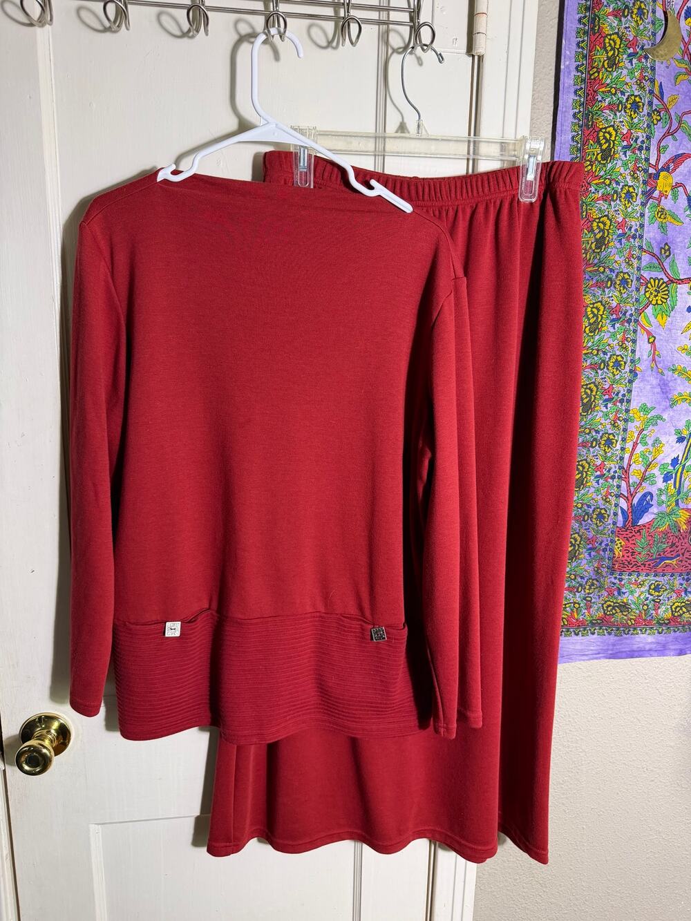 Coldwater Creek 2 Piece Skirt Set Large Red Tunic Maxi Made USA Boho